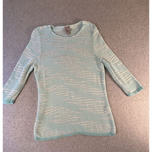 Chico’s Aqua Textured Knit Sweater Tunic Womens Size 2 Large 3/4 Sleeve